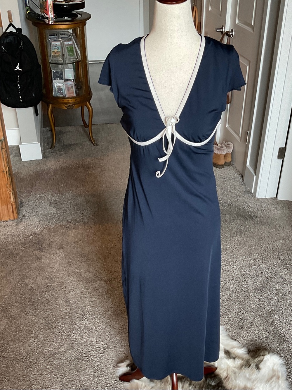 Navy Tie-Front V-Neck Women's Dress